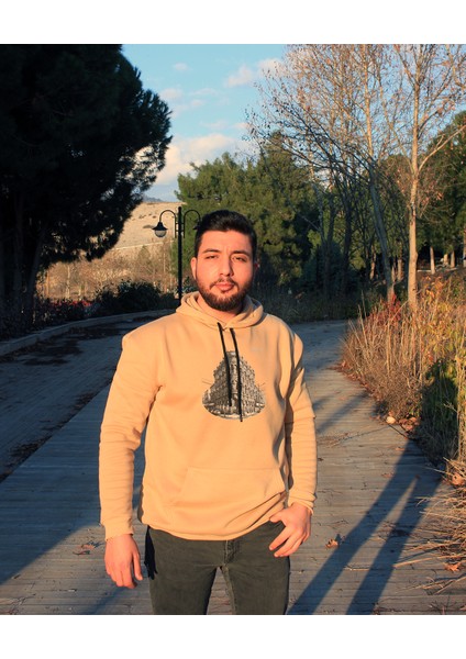 Baskılı Kapüşonlu Kanguru Cep 3 Iplik Yumuşacık (Içi Polarlı)