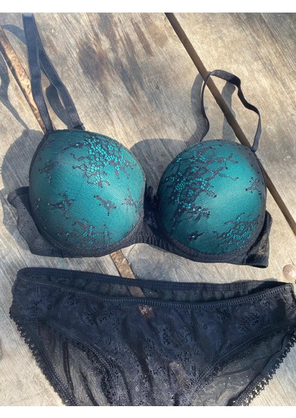 Siyah Yeşil Destekli Dantelli Sütyen Takımı fiyatları