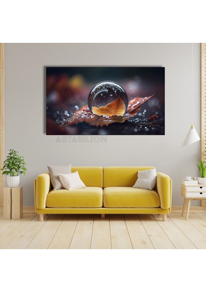 Yaprağın Üstündeki Su Damlası Özel Tasarım Kanvas Tablo Salon Tablosu Ev Dekorasyonu