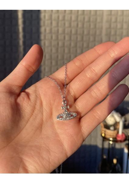 Zirkon Taşlı Gümüş Kaplama Satürn Kolye fırsatları