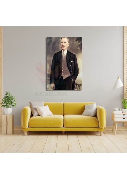 Eli Cebinde Atatürk Çizimi Kanvas Tablo Modeli Atatürk Portresi Duvar Tablosu