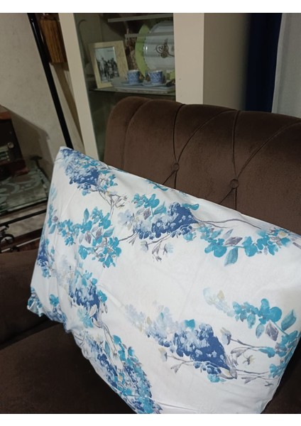 Mavi-Beyaz Bahar Dalı Desenli Yastık KILIFI,50 x 70 Yastık Kılıfı, Yastık Kılıfı