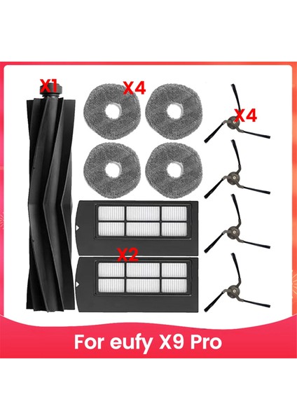 Eufy X9 Pro Için Aksesuar Seti Yedek Parçalar Ana Fırça Yan Fırça Filtre Paspas Pedi Yedek Parçalar (Yurt Dışından)