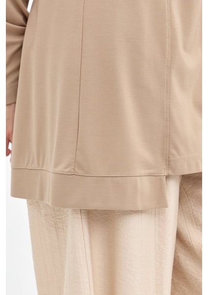 Bisiklet Yaka Örme Basic Tunik Bej