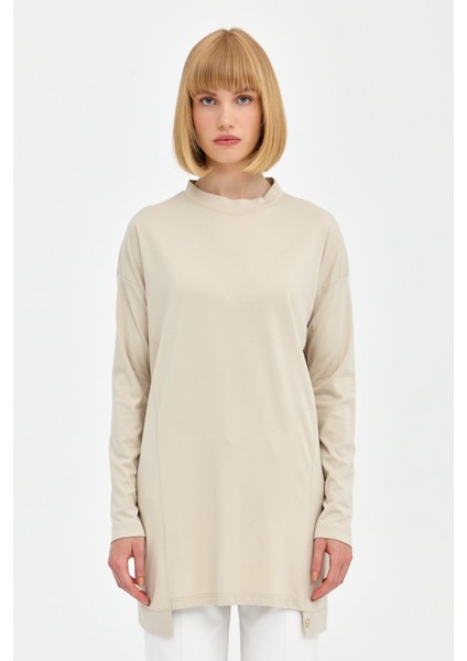 Bisiklet Yaka Örme Basic Tunik Taş