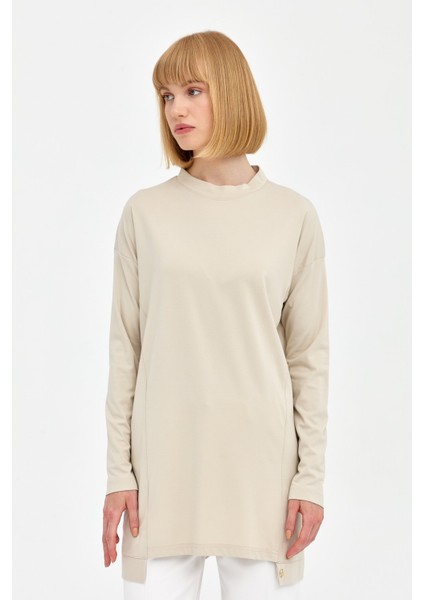 Bisiklet Yaka Örme Basic Tunik Taş