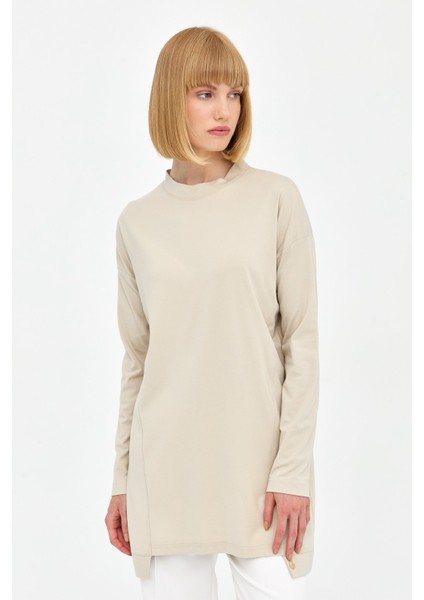 Bisiklet Yaka Örme Basic Tunik Taş