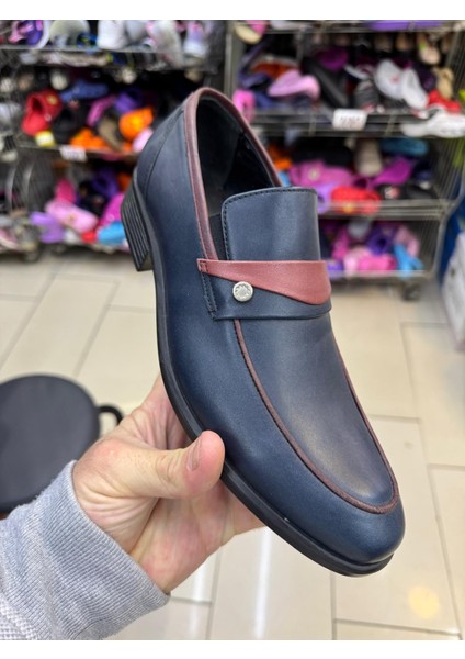 Iç Dış Hakiki Deri Lacivert Bordo Kaymaz Taban Yüksek Kalite Casual
