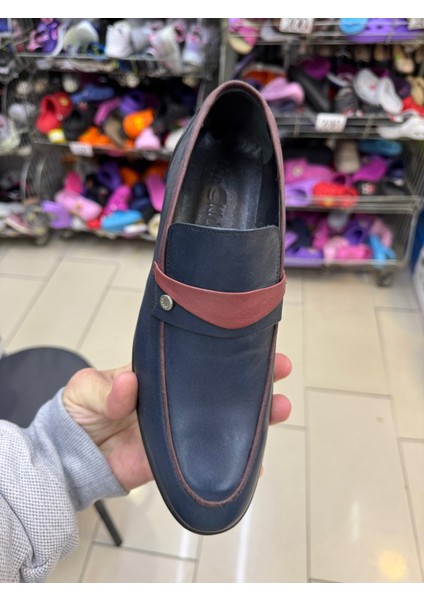 Iç Dış Hakiki Deri Lacivert Bordo Kaymaz Taban Yüksek Kalite Casual
