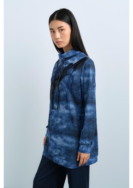 Deri ve Nakış Detaylı Spor Tunik Indigo modelleri