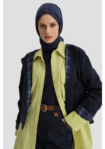 Ekose Astarlı Denim Ceket 24K5701 Lacivert