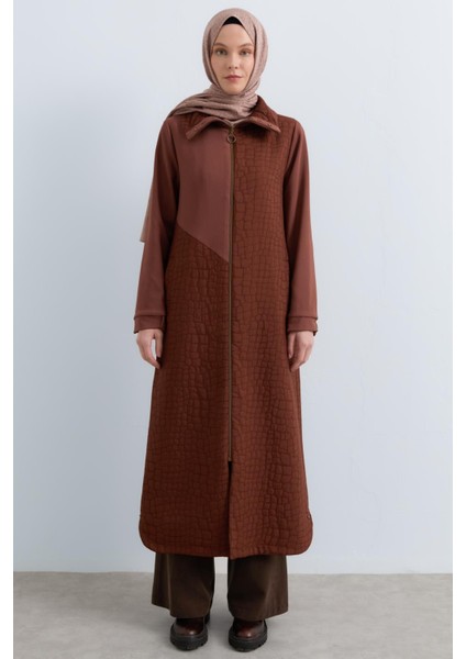 Ince Kapitone Örme Garnili Pardesü Kahve