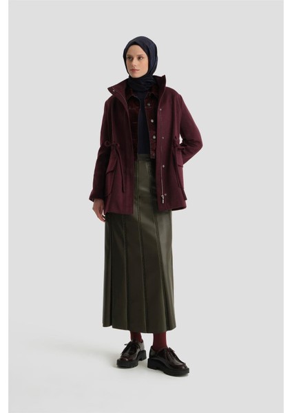 Beli Bağcıklı Kısa Kaban 24KH7528 Mürdüm modelleri
