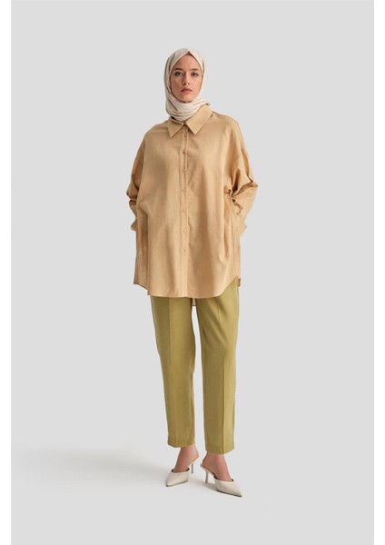 Düğmeli Modal Pantolon 24K2621 Zeytin