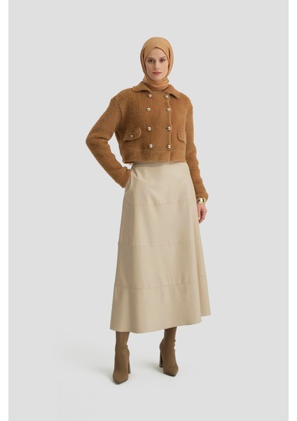 Tüylü Triko Ceket 24K5718 Camel