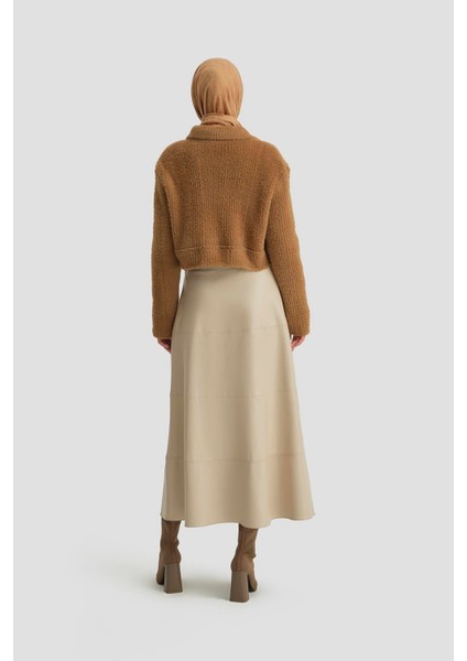 Tüylü Triko Ceket 24K5718 Camel