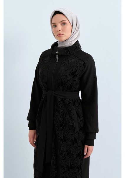 Dantel Mixli Örme Kap Siyah