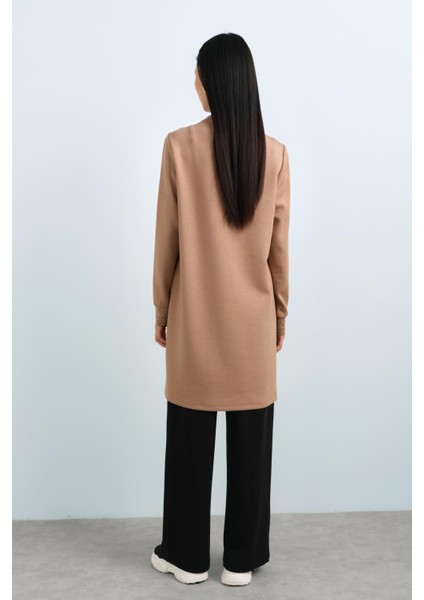 Sim Kumaşlı Zebra Desen Örme Tunik Camel fırsatları