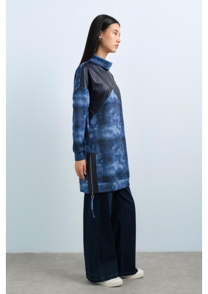 Deri ve Fermuar Detaylı Tunik Indigo fiyatları