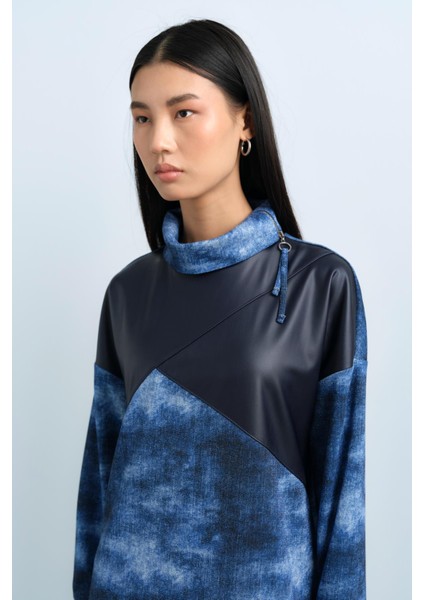 Deri ve Fermuar Detaylı Tunik Indigo modelleri