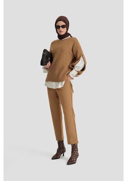 Asimetrik Kapamalı Pantolon 24K2707 Camel