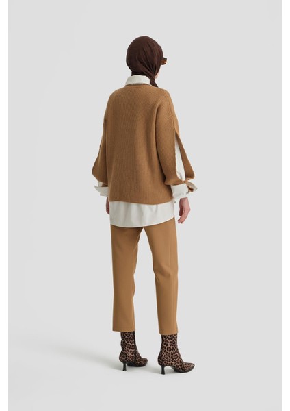 Asimetrik Kapamalı Pantolon 24K2707 Camel modelleri