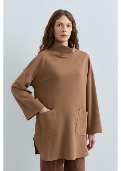 Cep Detaylı Oversize Tunik Camel