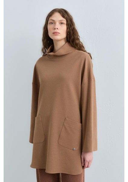 Cep Detaylı Oversize Tunik Camel