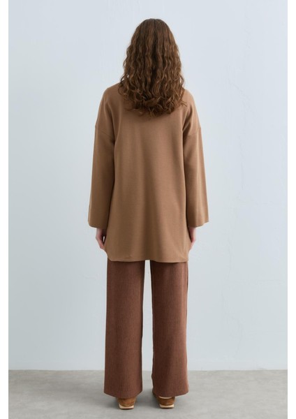 Cep Detaylı Oversize Tunik Camel