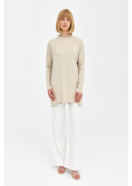 Bisiklet Yaka Örme Basic Tunik Taş