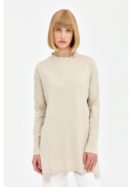 Bisiklet Yaka Örme Basic Tunik Taş