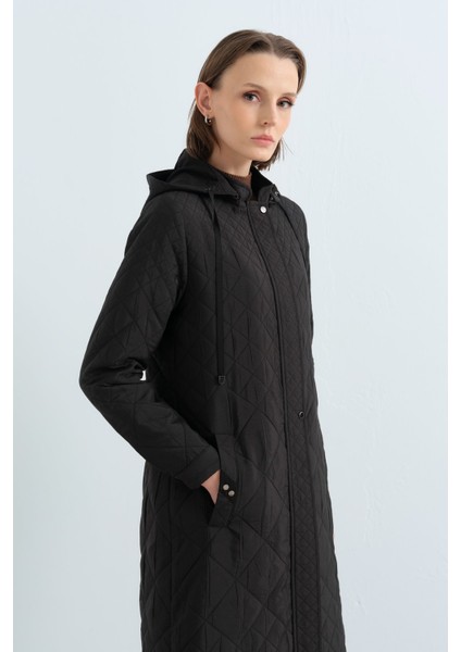 Ince Kapitone Grogren Detaylı Pardesü Siyah fiyatları