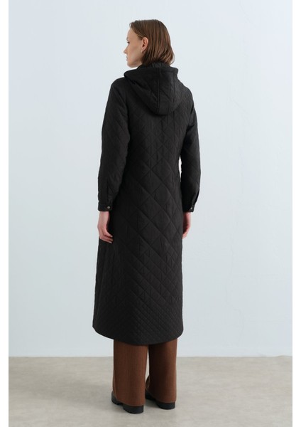 Ince Kapitone Grogren Detaylı Pardesü Siyah fırsatları