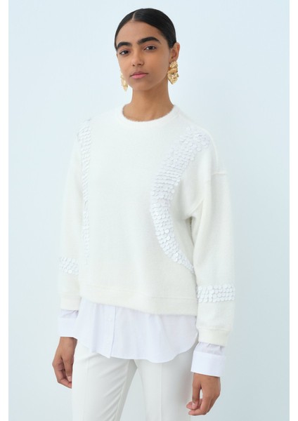 Pullu Gömlek Garni Angora Tunik Ekru
