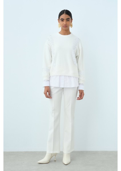 Pullu Gömlek Garni Angora Tunik Ekru modelleri