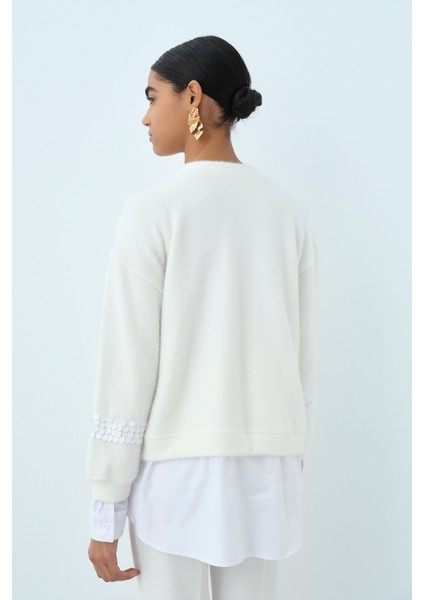 Pullu Gömlek Garni Angora Tunik Ekru fırsatları