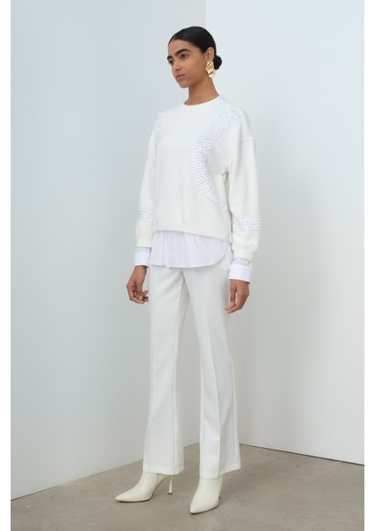 Pullu Gömlek Garni Angora Tunik Ekru indirimleri