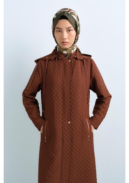 Ince Kapitone Aksesuar Detaylı Pardesü Kahve modelleri