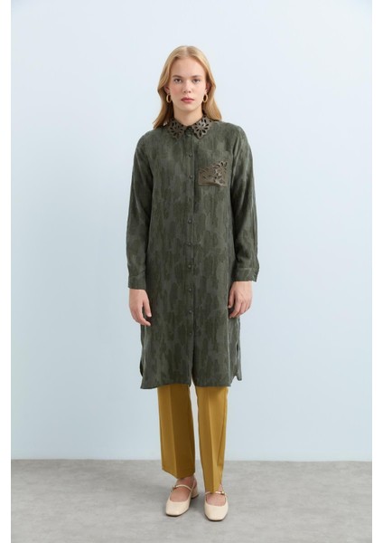 Yakası Deri Cupra Tunik Haki