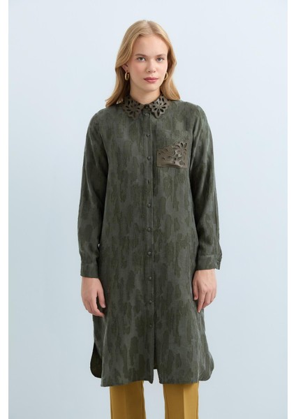 Yakası Deri Cupra Tunik Haki fiyatları