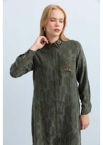 Yakası Deri Cupra Tunik Haki modelleri