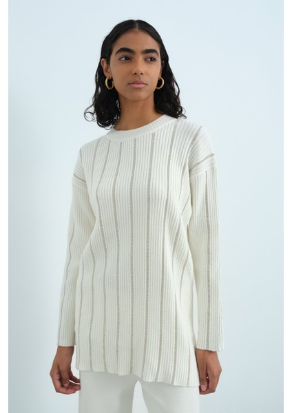 Taş Şeritli Triko Tunik Ekru fiyatları