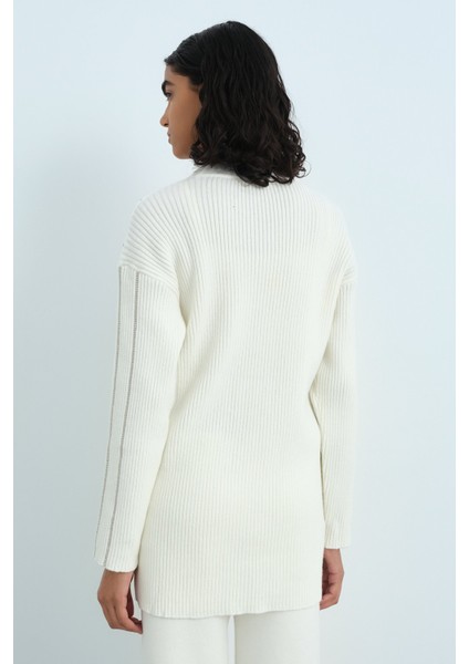 Taş Şeritli Triko Tunik Ekru modelleri