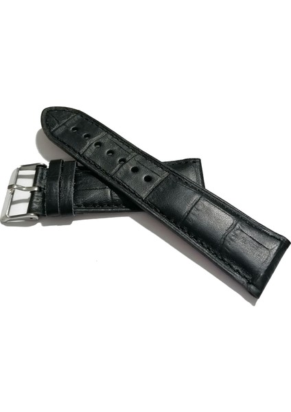 Fado&her Saate Uygun Yarım Kroko Hakiki Deri Saat Kordonu 20 mm (149) Siyah