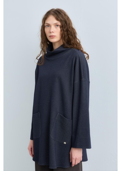 Cep Detaylı Oversize Tunik Indigo