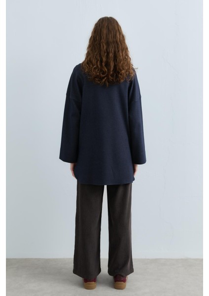 Cep Detaylı Oversize Tunik Indigo