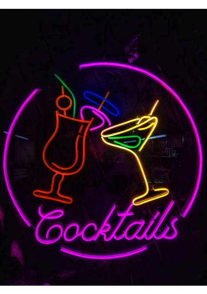 Cizgineon Cocktails Işıklı Neon LED Duvar Dekarasyon