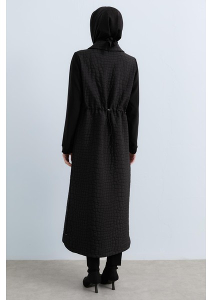 Ince Kapitone Örme Garnili Pardesü Siyah fırsatları