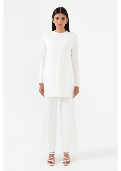 Şifonlu Penye Tunik Ekru modelleri