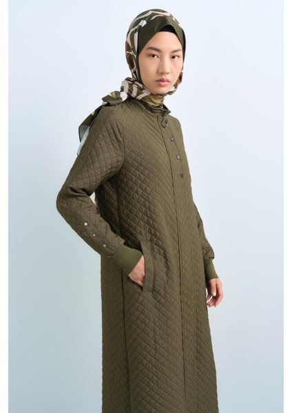 Ince Kapitone Çıt Çıt Detaylı Ribanalı Pardesü Haki modelleri